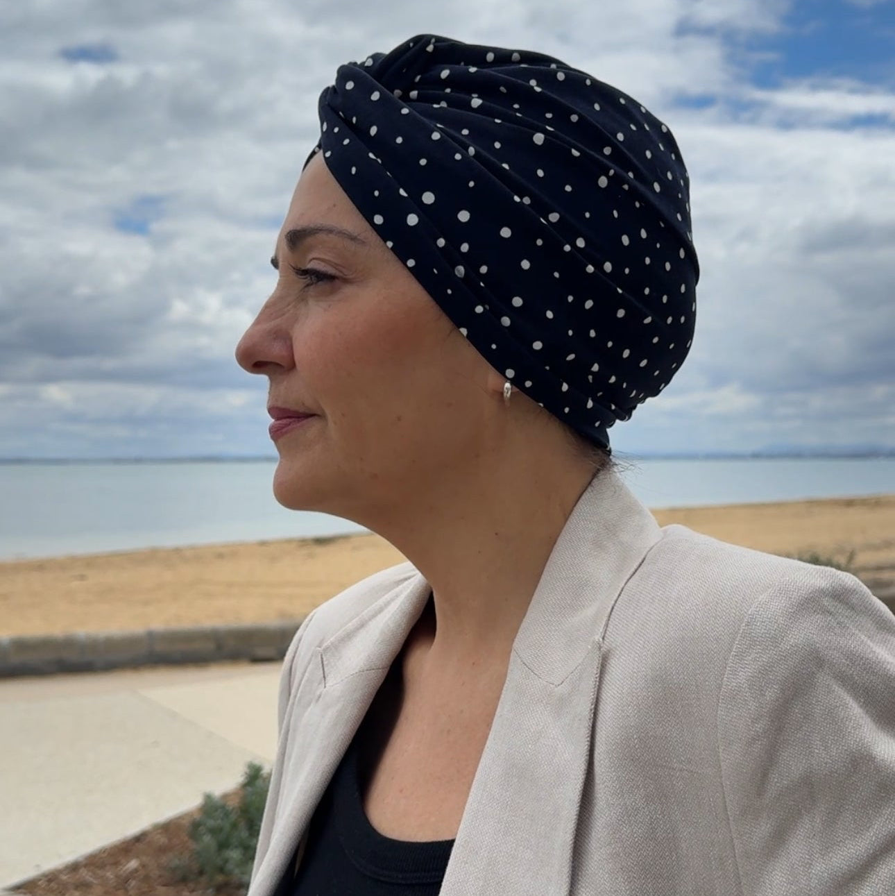 Polka Navy Turban Hat