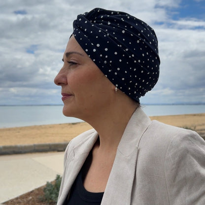 Polka Navy Turban Hat