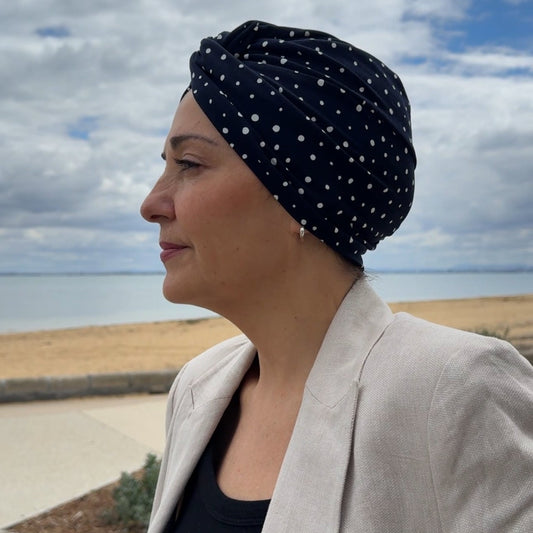 Polka Navy Turban Hat