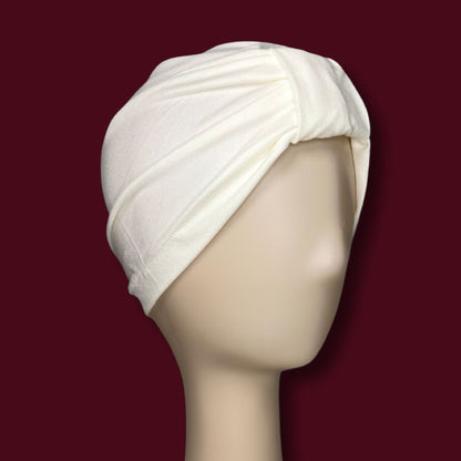 White Plain Turban Bow Cap