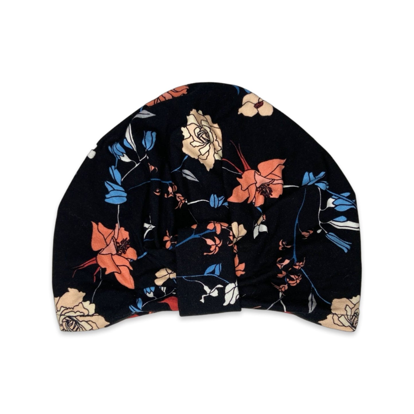Black Flowers Turban Bow Cap