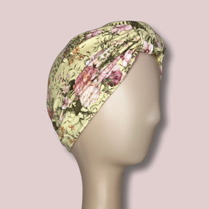 Vintage Floral Roses Turban Bow Cap