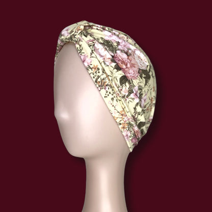 Vintage Floral Roses Turban Bow Cap